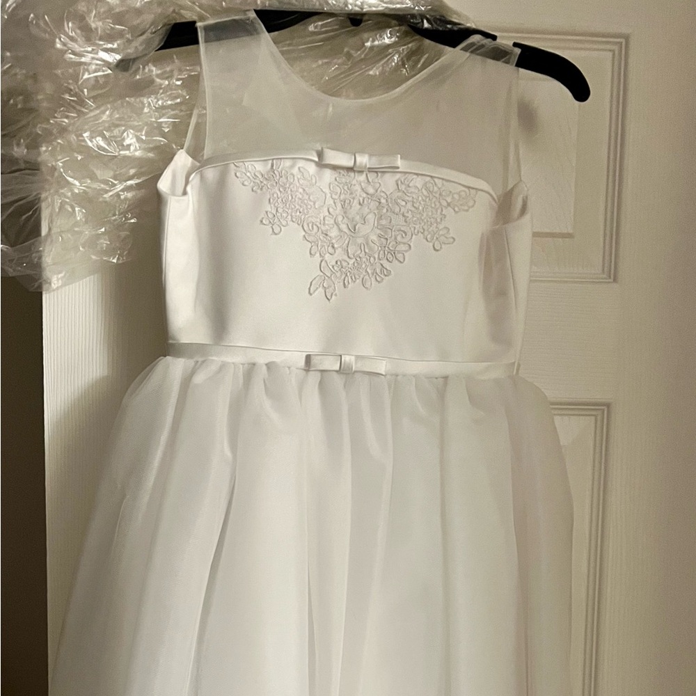 Joan Calabrese For Mon Cheri Illusion Tulle Satin Dress